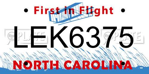 LEK6375 North Carolina License Plate