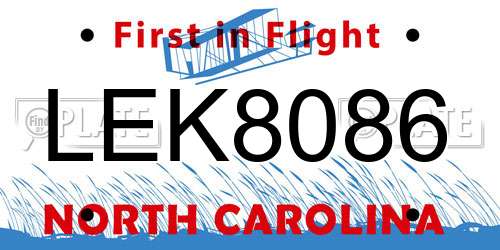 LEK8086 North Carolina License Plate