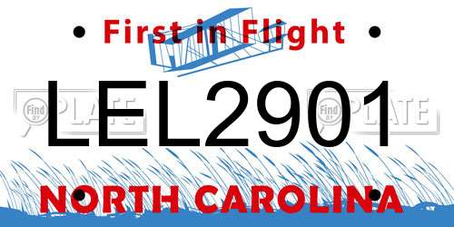 LEL2901 North Carolina License Plate