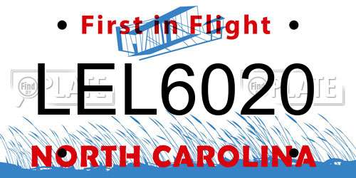 LEL6020 North Carolina License Plate