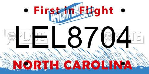 LEL8704 North Carolina License Plate