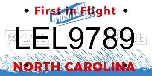 LEL9789 North Carolina License Plate