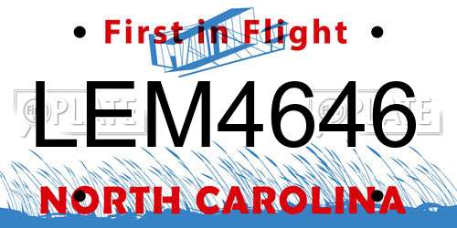LEM4646 North Carolina License Plate