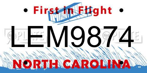 LEM9874 North Carolina License Plate