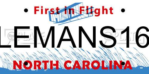 LEMANS16 North Carolina License Plate