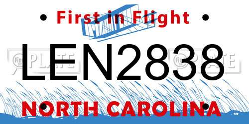 LEN2838 North Carolina License Plate