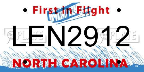LEN2912 North Carolina License Plate