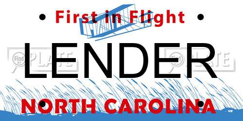 LENDER North Carolina License Plate