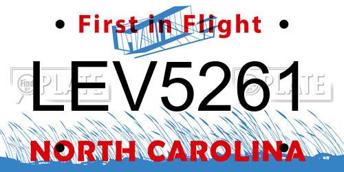 LEV5261 North Carolina License Plate