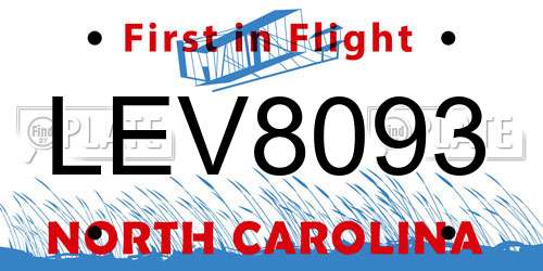 LEV8093 North Carolina License Plate