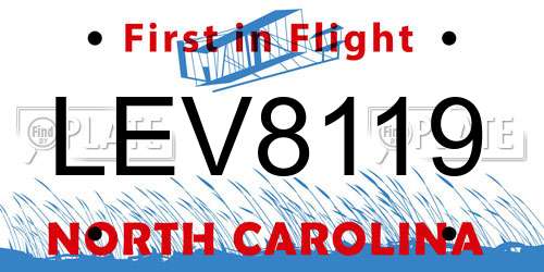 LEV8119 North Carolina License Plate