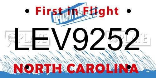 LEV9252 North Carolina License Plate