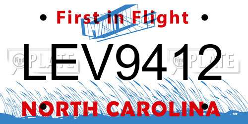 LEV9412 North Carolina License Plate