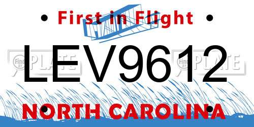 LEV9612 North Carolina License Plate
