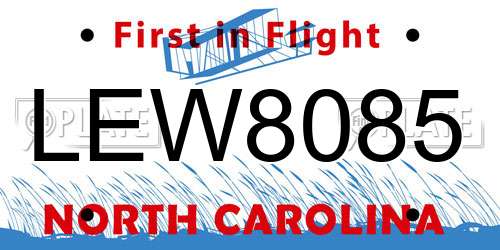 LEW8085 North Carolina License Plate