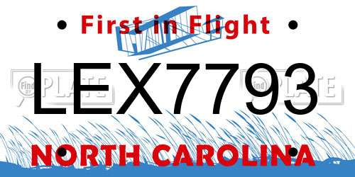 LEX7793 North Carolina License Plate