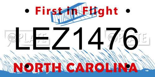 LEZ1476 North Carolina License Plate