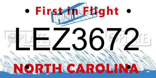 LEZ3672 North Carolina License Plate
