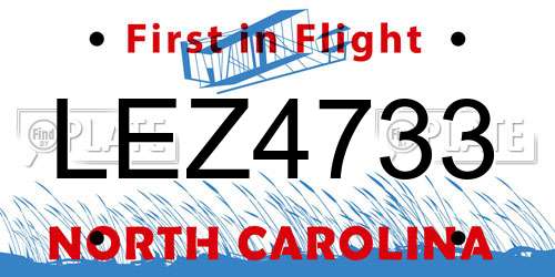 LEZ4733 North Carolina License Plate
