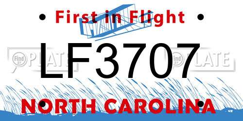 LF3707 North Carolina License Plate