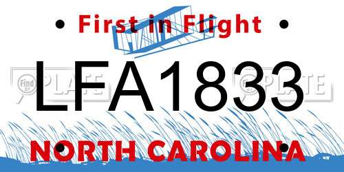 LFA1833 North Carolina License Plate