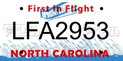 LFA2953 North Carolina License Plate