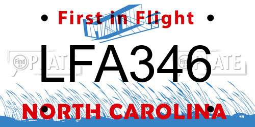 LFA346 North Carolina License Plate