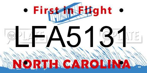LFA5131 North Carolina License Plate