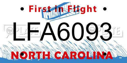 LFA6093 North Carolina License Plate