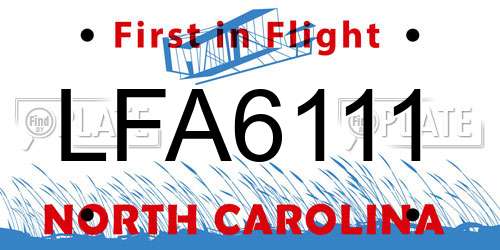 LFA6111 North Carolina License Plate