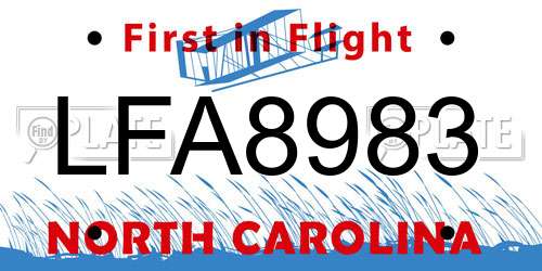 LFA8983 North Carolina License Plate