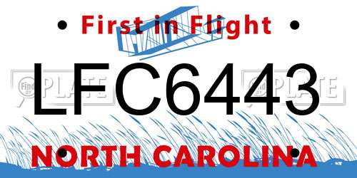 LFC6443 North Carolina License Plate