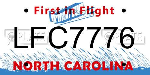 LFC7776 North Carolina License Plate