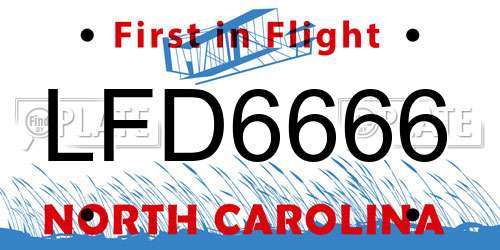 LFD6666 North Carolina License Plate