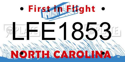 LFE1853 North Carolina License Plate