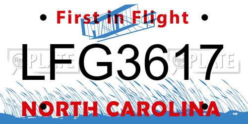 LFG3617 North Carolina License Plate