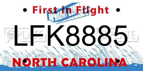 LFK8885 North Carolina License Plate