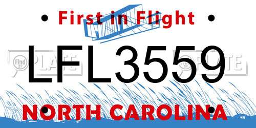 LFL3559 North Carolina License Plate