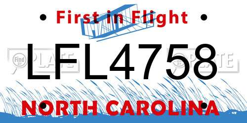 LFL4758 North Carolina License Plate