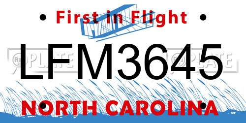 LFM3645 North Carolina License Plate