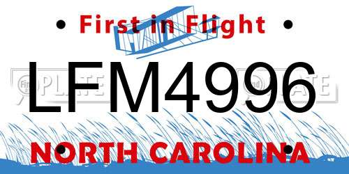 LFM4996 North Carolina License Plate