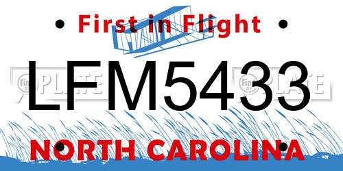 LFM5433 North Carolina License Plate