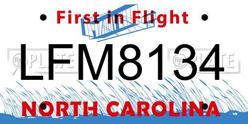 LFM8134 North Carolina License Plate