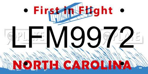 LFM9972 North Carolina License Plate