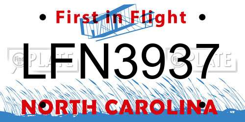 LFN3937 North Carolina License Plate