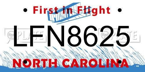 LFN8625 North Carolina License Plate
