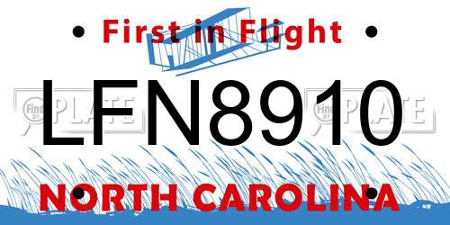 LFN8910 North Carolina License Plate