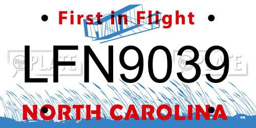 LFN9039 North Carolina License Plate