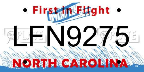 LFN9275 North Carolina License Plate