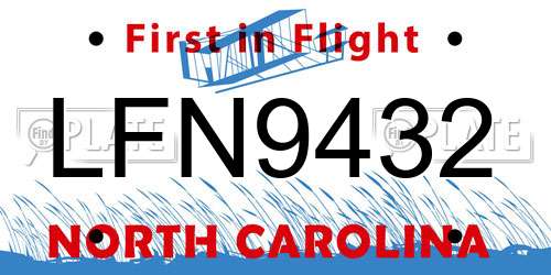 LFN9432 North Carolina License Plate